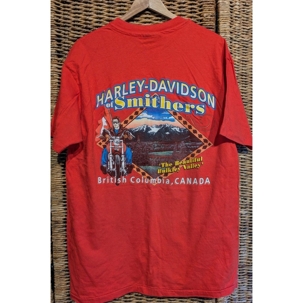 Harley Davidson Vintage 1991 Red Single Stitch T-shirt 3D‎ British Columbia XL